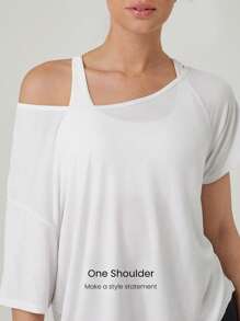 GLOWMODE Modal Silky Smooth Asymmetrical Hem Off-Shoulder 3/4 Sleeve Active Tee T-Shirt Daily Casual Wear
