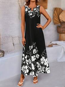 EMERY ROSE Plus-Size-Women-Floral-Print-Sleeveless-Long-Dress-For-Summer Maxi Women Outfit - Multicolor - View 3