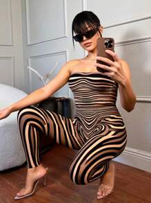 SHEIN SXY Women's Striped Fashion Jumpsuit Jumpsuit - Multicolor - View 6