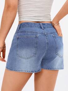 SHEIN PETITE Women's Retro Casual Versatile Denim Skort With Pockets - Light Wash - View 2