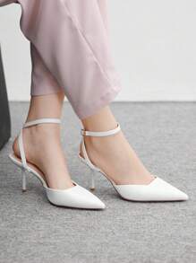 CUCCOO BIZCHIC Sepatu Hak Tinggi Stiletto Ujung Lancip dengan Tali Pergelangan Kaki Warna Putih untuk Wanita, Cocok untuk Beraktivitas Sehari-hari, Kencan, Pesta, Pernikahan, Liburan, Natal, dan Musim Semi. - Putih - View 4