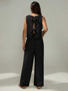 SHEIN PETITE طقم بقطعتين للنساء للارتداء اليومي - الأسود - مشاهدة 3