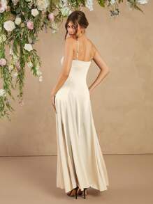 L'Amorae 优雅飘逸细肩带无袖长裙，婚礼宾客礼服，女士夏季服装 - 白色 - 查看 3