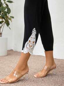 SHEIN Clasi Pantaloni da donna taglie forti, pantaloni eleganti, pantaloni neri, pantaloni aderenti con inserti in pizzo