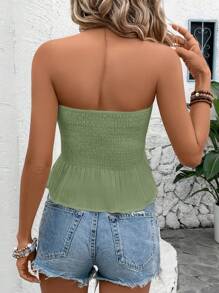 SHEIN Frenchy 女士纯色抹胸上衣，夏季时尚 - 綠色 - 查看 2