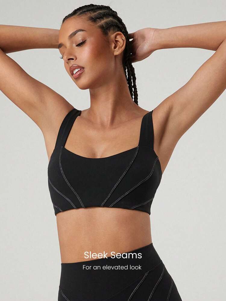 FeatherFit™ Slow Burn Wide Straps Heart-Shaped Neck Streamline Sports Bra Low Impact Yoga Pilates Studio Daily Casual Wear Removable Cups