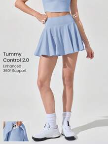 GLOWMODE 4.5 英寸吸汗速干收腹超高腰半身裙，带侧袋，防滑抓地力强，日常休闲装 - 淺藍色 - 查看 1