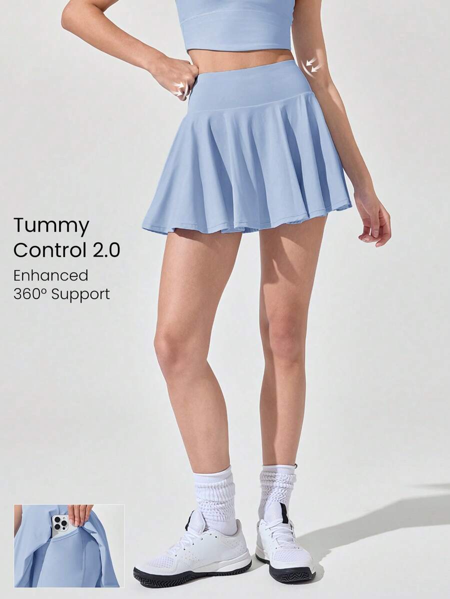 GLOWMODE 4.5 英寸吸汗速干收腹超高腰半身裙，带侧袋，防滑抓地力强，日常休闲装 - 淺藍色 - 查看 1
