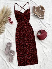 Soleia 休闲浪漫度假白色豹纹低胸垂坠领露背系带连衣裙 - 彩色 - 查看 4