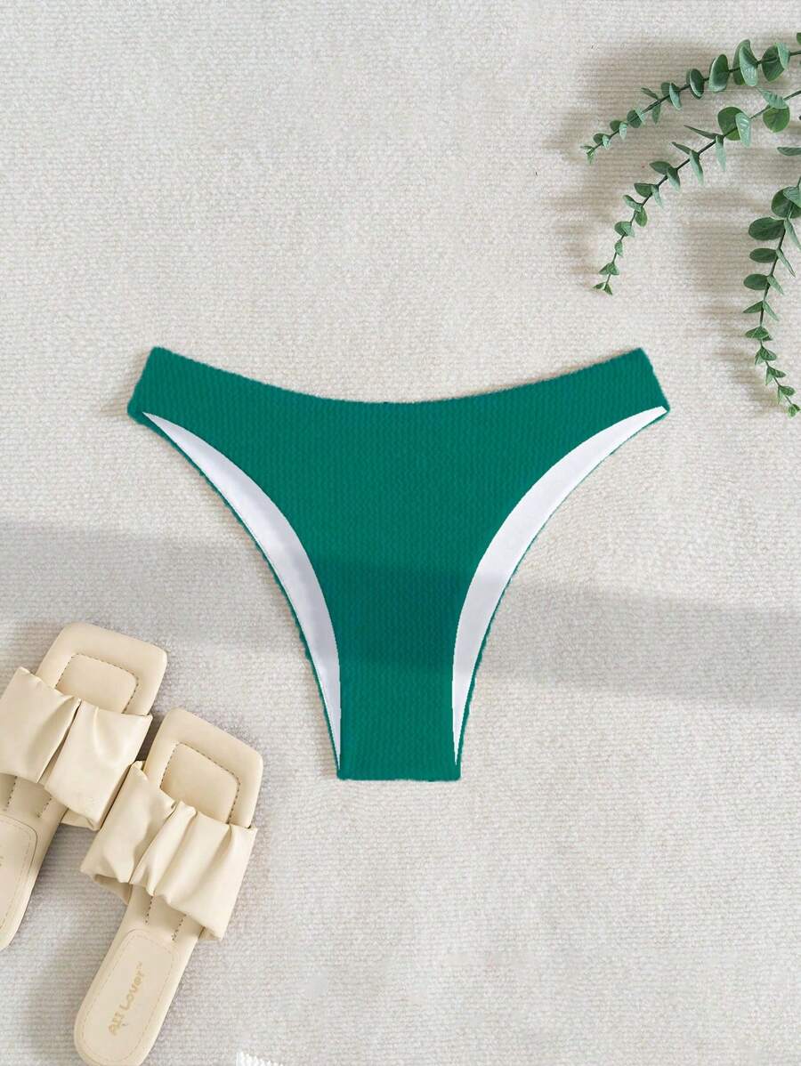 Swim Basics Women's Solid Color Hipster Bikini Bottoms For Summer Beach Vacation - Dark Green - View 1