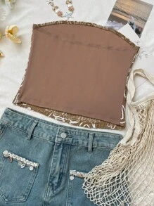 Breezaya 女士抹胸上衣，夏季时尚 - 卡其色 - 查看 2