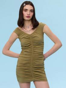 COUREZ Robe mini froncée aux épaules dénudées Tenues d'été pour femmes / Robes d'été Tenues de sortie casual / Coton Vintage Y2K