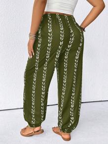 Linhara Plus Size Loose Pants For Women, Chinese Style, Casual Wear Suitable For Party, Gathering, Street, Vacation, St. Patrick's Day, Easter, Valentine's Day, Thanksgiving, Versatile, Slimming, Spring/Summer - Olive Green - View 2