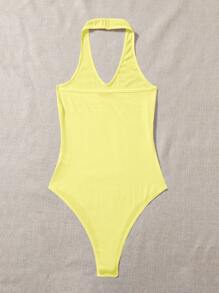 SHEIN EZwear 大码女式纯色罗纹吊带紧身衣 - 黃色 - 查看 2