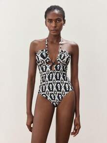 Maija 1pc Women's One-Piece Swimsuit, Halter Style, Fashionable For Summer, Beach Vacation Outfits, Vintage - Multicolor - View 2