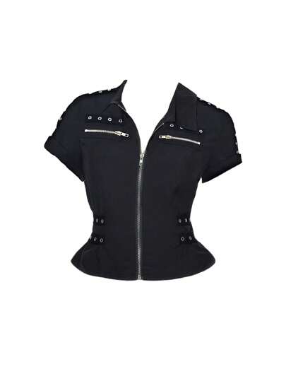 Goth Preppy Stil Ösen Design taillierter Reißverschluss Damen Bluse