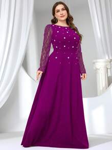 Coutiva 加大码优雅泡泡珠蕾丝下摆 A 字裙，正式、派对礼服、长袍，适合晚装、婚礼宾客