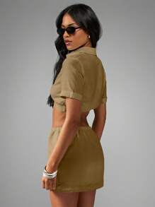 MISSGUIDED CROPPED TWIST FRONT LINEN LOOK SHIRT