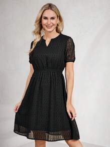 Miaspire 女士短款连衣裙 女士夏季连衣裙 女士夏季服装 女士连衣裙 女士优雅经典服装 女士端庄连衣裙 - 黑色 - 查看 6