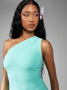 MISSGUIDED Đầm Maxi Một Vai Bodcon Co Giãn Có Kết Cấu - Màu xanh lam - Xem 3