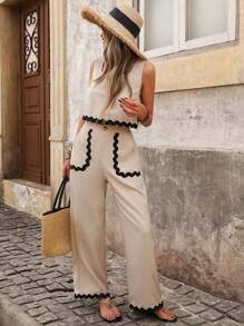 SHEIN PETITE 女士日常两件套服装 - 卡其色 - 查看 1