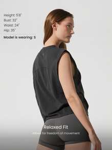 GLOWMODE Washed Pima Cotton Effortless Wide Shoulder Deep Two Layer Armhole Side Slits Muscle Tank Top Gym Training Daily Casual Wear