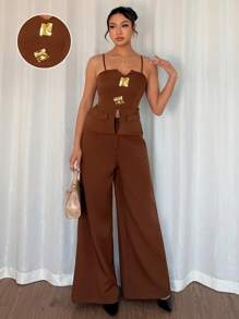 Chiquease Women Two Pieces Outfits For Daily Wear - Brown - View 1