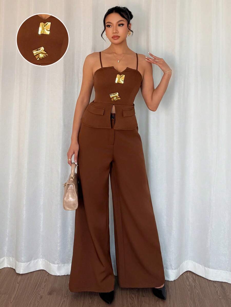 Chiquease Women Two Pieces Outfits For Daily Wear - Brown - View 1