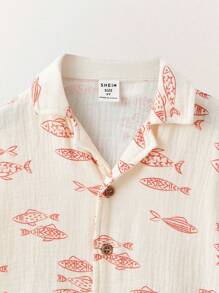 SHEIN Young Boys Fish Print Shirt And Shorts Sets - Multicolor - View 9