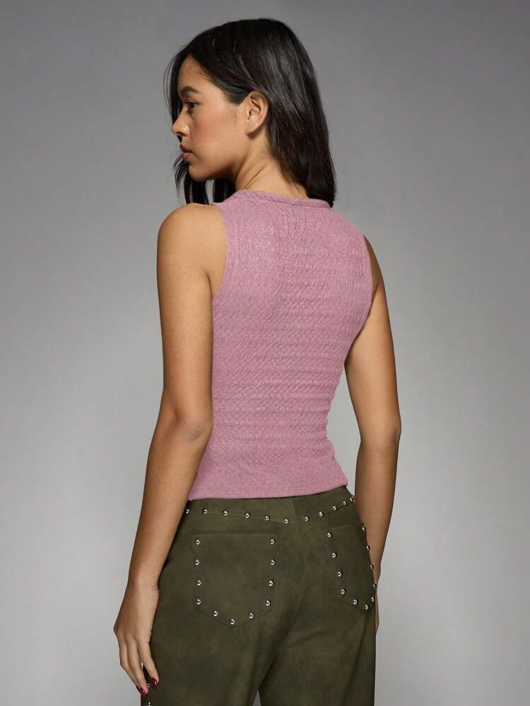MISSGUIDED Button Front Sleeveless Textured Rib Knit Crop Tank Top Retro Y2K Summer Spring Top Tank Fashion Fitted Casual Basic Essential