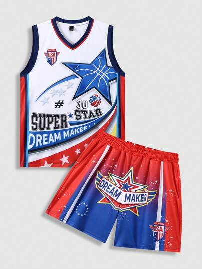 Prep 2 pezzi/Set Completo maglia da basket e pantaloncini da uomo, adatto per uso quotidiano, ideale per primavera e estate