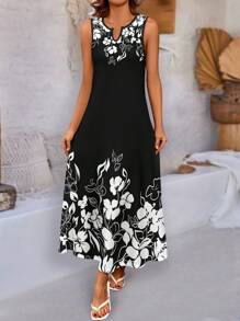 EMERY ROSE Plus-Size-Women-Floral-Print-Sleeveless-Long-Dress-For-Summer Maxi Women Outfit - Multicolor - View 1