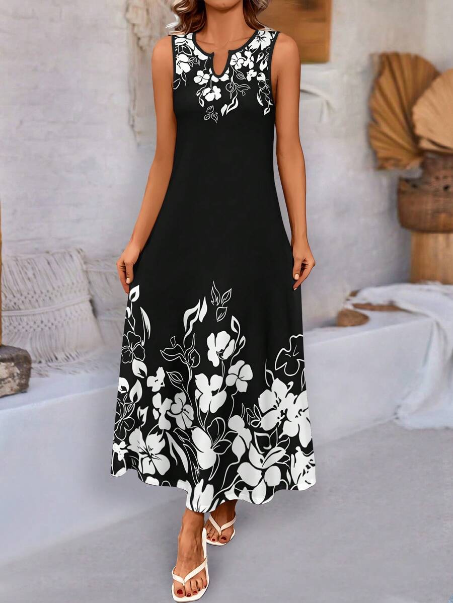 EMERY ROSE Plus-Size-Women-Floral-Print-Sleeveless-Long-Dress-For-Summer Maxi Women Outfit - Multicolor - View 1