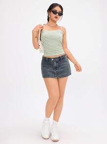 SHEIN ICON Women's Summer Casual Washed Denim Mini Skirt Y2k - Dark Wash - View 6