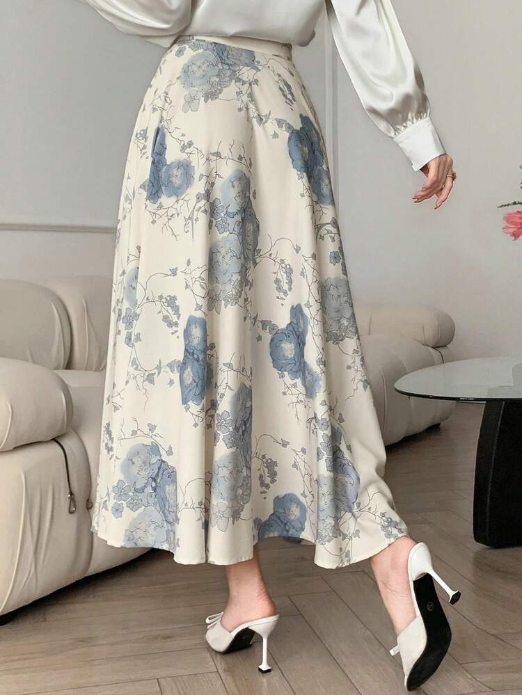 Women's Floral Print Long Skirt, Elegant For Spring & Summer Modest Fashion
