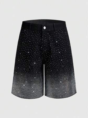 Street Life Men's Gradient Sparkling Diamond Denim Shorts