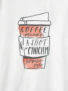 Gilmore Girls X SHEIN 大码夏季休闲字母咖啡印花圆领短袖连衣裙 - 米色 - 查看 3