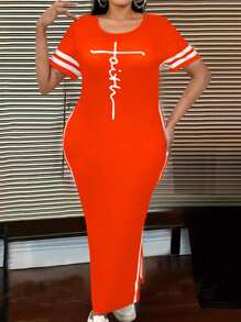 SHEIN PETITE CURVE Plus Size & Petite Women Long Knitted Dress - Orange - View 4
