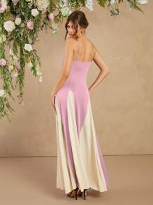 L'Amorae Elegant Black And White Maxi Dress With Spaghetti Straps - Pink - View 2