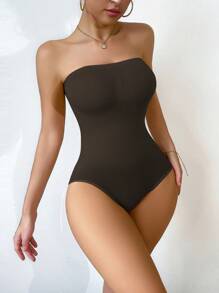 Seamless Bodysuit, Fashion Solid Color Suit For Summer - Brown - View 3