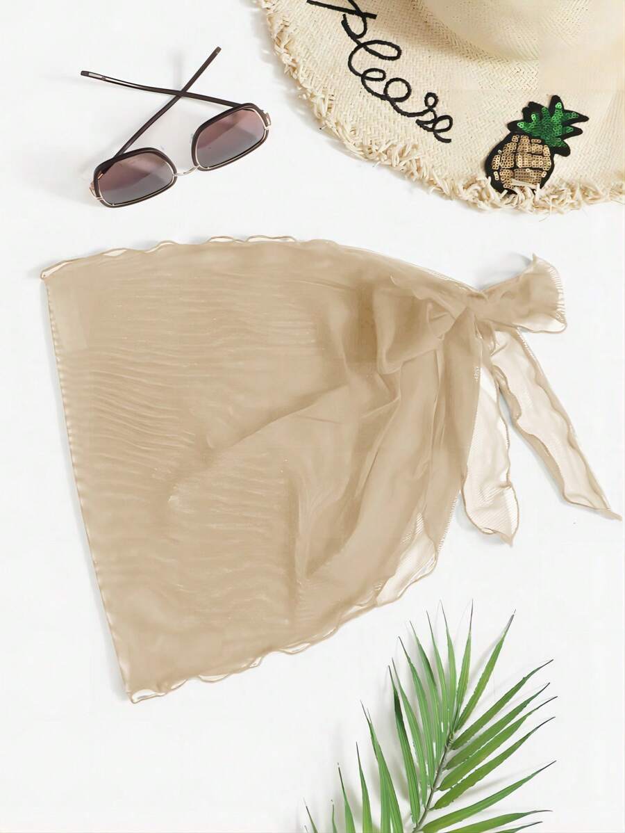 Swim Basics 纯色透明网眼罩衫和裹身裙，适合海滩度假