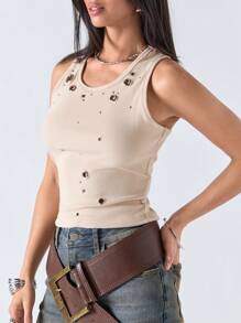 LYSMO 女士圆领休闲修身吊带背心，带孔眼设计
