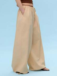 COUREZ Pantalon ample en lin à ballon / Tenues d'été pour femmes / Décontracté de rue / Vintage Y2K - Kaki - Voir 4