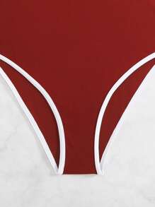 SHEIN Swim 1pc Women's Solid Color One-Piece Swimsuit, Fashionable For Summer - Red - View 4