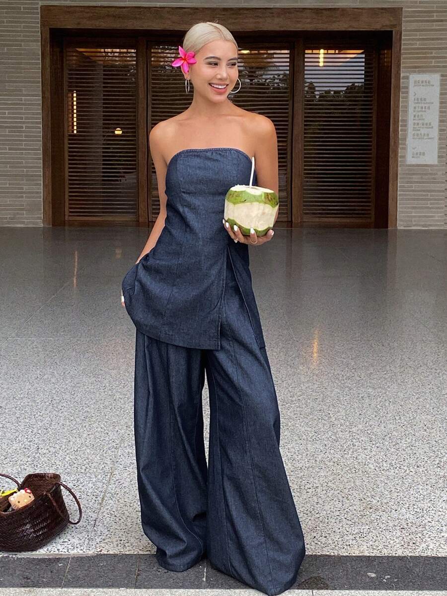 DAZY Women Denim Two Pieces Outfits - Blue - View 1