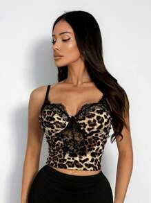 SHEIN SXY 性感豹纹蕾丝拼布吊带背心 - 彩色 - 查看 6