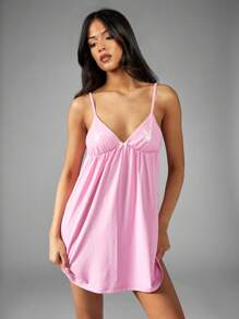 Missguided x Playboy Camisón de cintura alta con logo de conejo, camisón, lencería, vestido de dormir con tirantes ajustables para uso doméstico