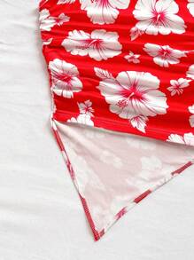 Soleia Floral Print Asymmetric Neck Ruched Sleeveless Fitted Crop Top