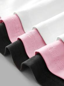 SHEIN EZwear 3件套女士深V领紧身休闲长袖T恤套装，黑色/粉色/白色，适合秋冬 - 彩色 - 查看 5