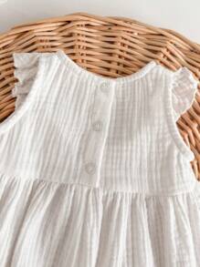 2 件套新生女婴花卉图案荷叶边连衣裙和帽子套装，可爱的夏季服装 - 白色 - 查看 7